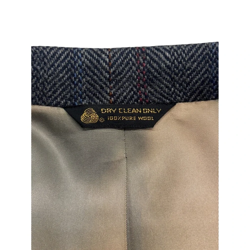 vtg Gray Herringbone 42R Tweed Blazer Windowpane Jacket 100% Wool Sport Coat